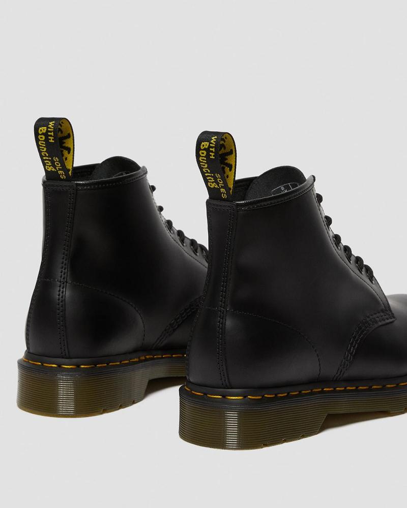 Black Men's Dr Martens 101 Yellow Stitch Smooth Leather Ankle Boots | CA 413HAP